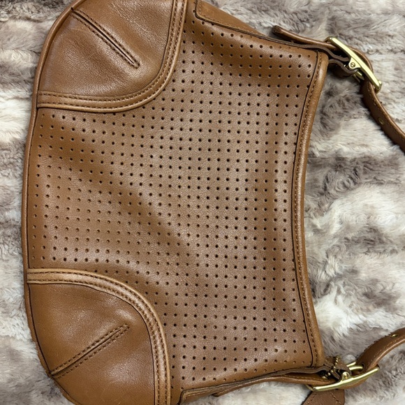Coach Perforated Brown Leather Shoulder Bag - Picture 4 of 5